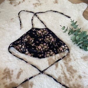 Brandy Melville Floral String Tie Halter Crop Top